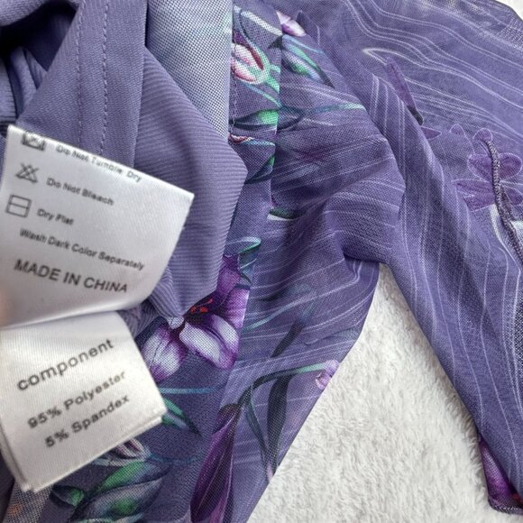 VALOLIA Womens 3/4 Sleeve Floral Tunic Tops 2XL V-Neck Double Layer Purple New - Picture 5 of 9